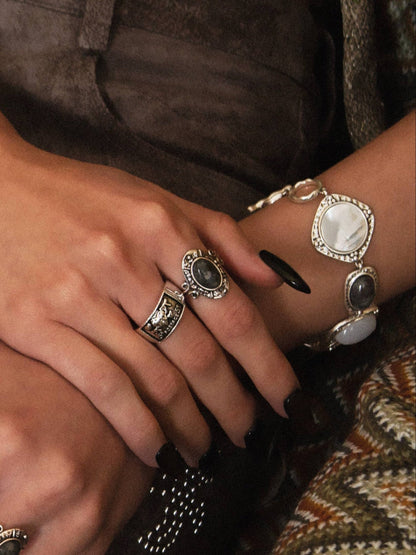 Lunar Veil Moss Agate Ring