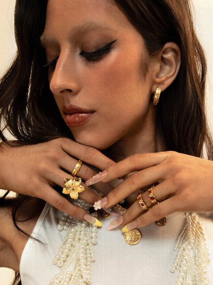 Gold Textured Floral Ring