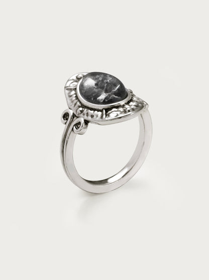 Lunar Veil Moss Agate Ring